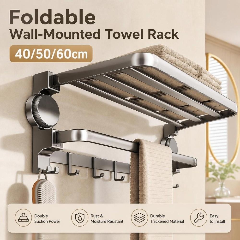 Étagère de rangement de salle de bain 40/50/60 cm Pliable Fixation murale Porte-serviettes Étagère à serviettes de salle de bain Cuisine