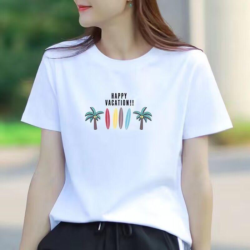 White Short Sleeve Round Neck T-shirt Loose Slimming and Fashionable Half Sleeve Top