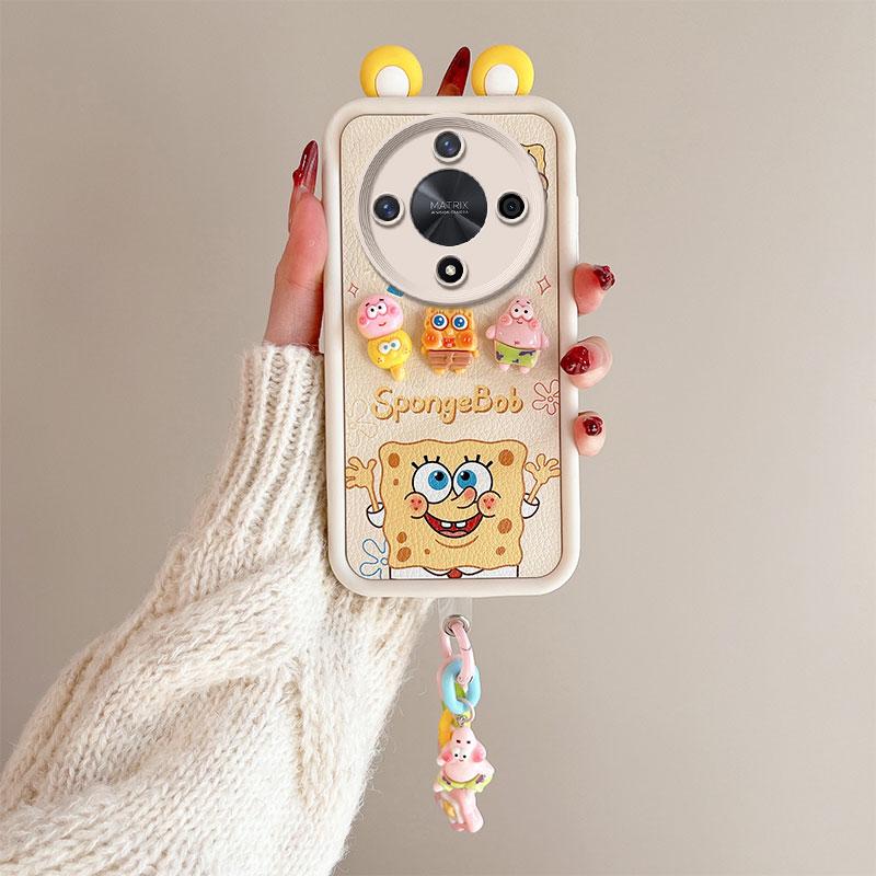 KEYSION Cute Ear 3D Cartoon Case for HONOR X9b 5G with Bracelet Soft Silicone Shockproof Phone Cover for Huawei Magic 6 Lite 5G