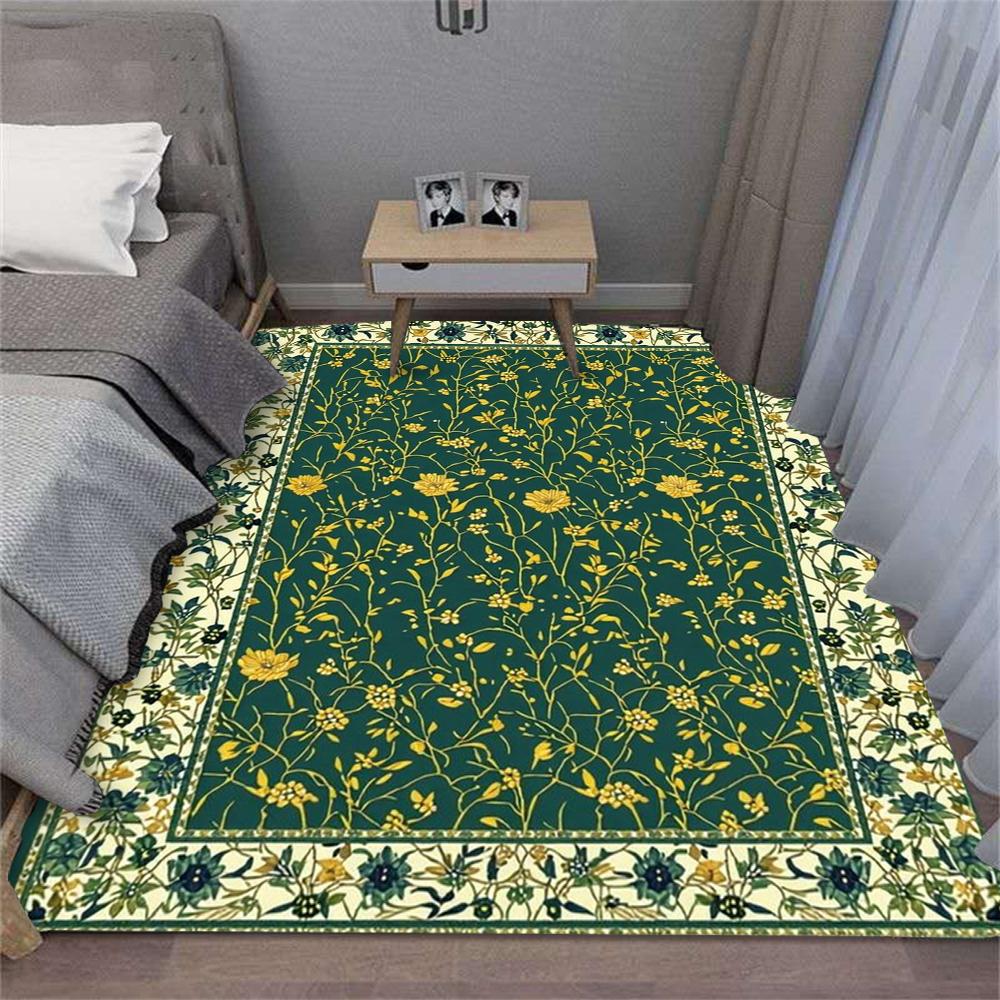 Dark Green Leafy Flowers Carpet for Bedroom Rug Decor Living Room Sofa Decor Rugs Kitchen Coffee Table Floor Mat Hallway Rug