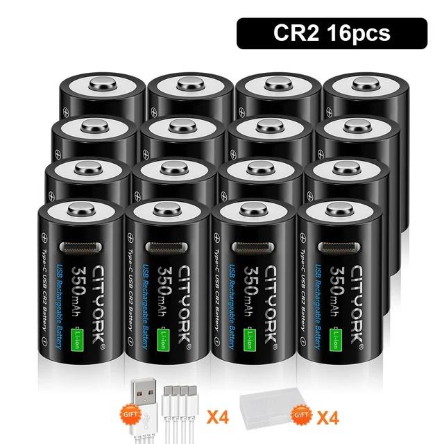 Cityork 3,7V Lithium CR2 Wiederaufladbare Batterie Kamera Entfernungsmesser Scheibenbremsschloss GPS Sicherheit Medizinisches Gerät + Kostenloses Typ-C-Kabel