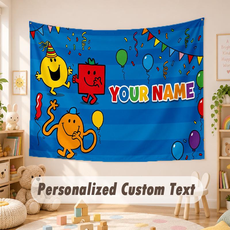 Custom Name Text Tapestry,Mr. Men & Little Miss Boho Wall Hanging, Decorative Backdrop Tapestry For Room