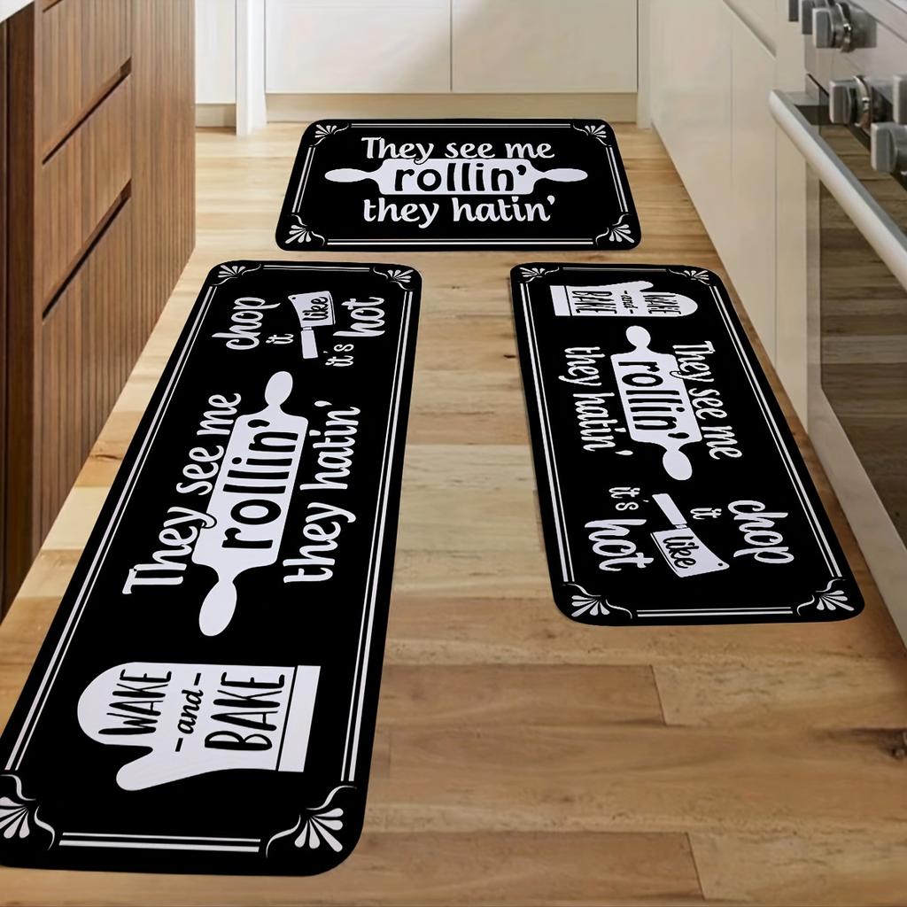 Kitchen Theme Carpet Mat Rug - Food Love Joy Design Home Decoration with Cooking Utensils Pattern Living Room Decoration Home