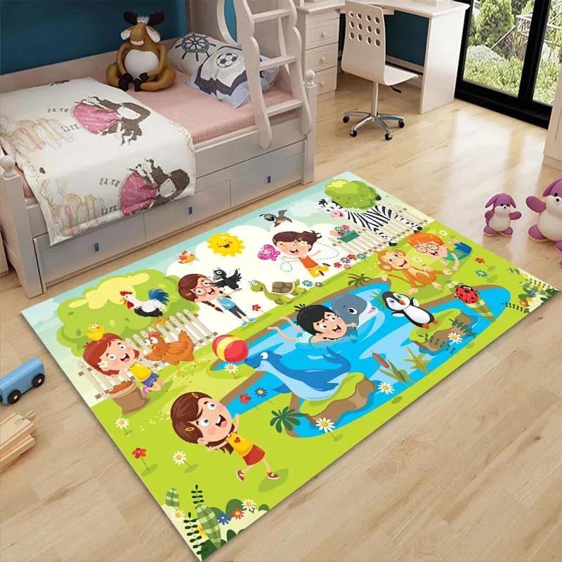 3D Cartoon Zoo Tiere Baby Krabbelmatte Teppich für Kinderzimmer Dekoration Kinderbereich Bodenmatte Bequemer Rutschfester Teppich Schnelle Lieferung