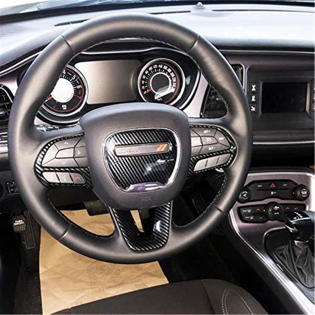 Car Steering Wheel Cover Trim Interior Decoration Accessories Carbon Fiber Look for Dodge Challenger Charger GT RT Hellcat Daytona 2015-2021