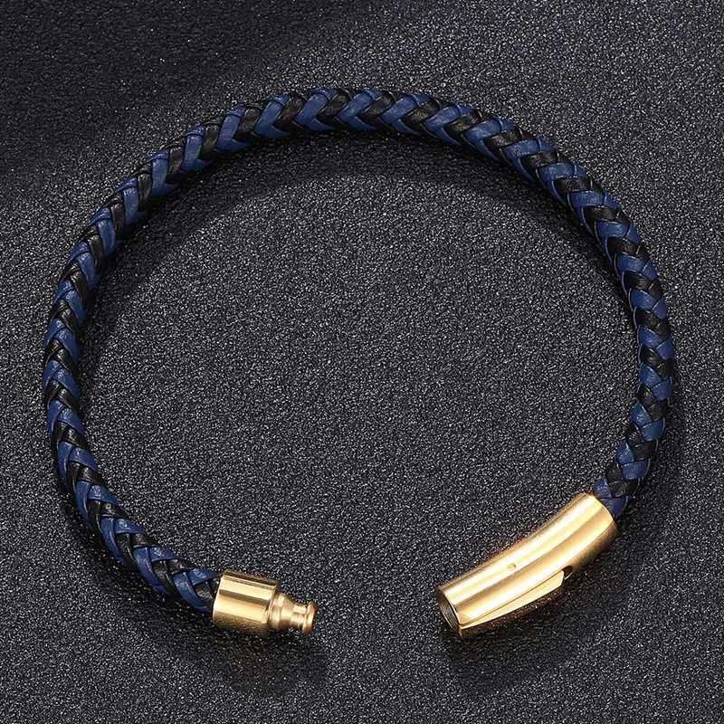 Mode Herren Lederarmband Edelstahlknopf Neutrale Accessoires Handgewebter Schmuck Geschenke