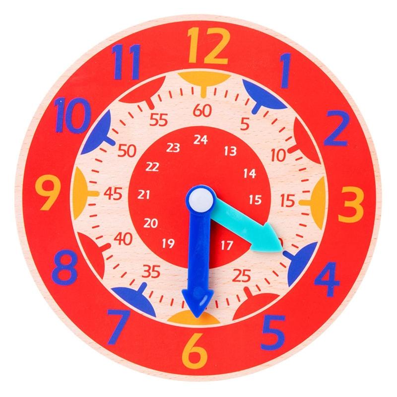 Wooden Teaching Clock Toy Educational Clock Learning Props 12/24Hour Brain Developmental Toy Primary for Time Cognitive