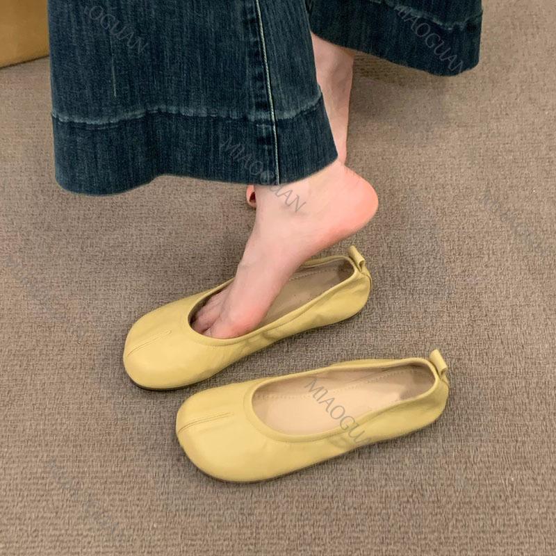 Fashion New Women Flat Shoes Fashion Soft Leather Casual Slip on Women's Shoes Spring Autumn Solid Ound Head Ballet Soft Bottom Flats