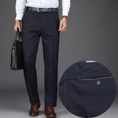 Men Suit Pants High Waist Straight Solid Color Anti-wrinkle Deep Crotch Match Shirt Pocket Business Groom Suit Pants Men Clothing