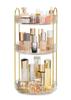 XMWGA Rotating Cosmetic Storage 360 Degree Gold Metal Clear Multifunctional Storage for 3 Box, Rotation, 3-Tier, & Acrylic, Organizer,