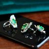 Women Jewelry Set Green Emerald Imitation Flower Earrings Elegant Necklace Ring Sophisticated Fashion Accessories