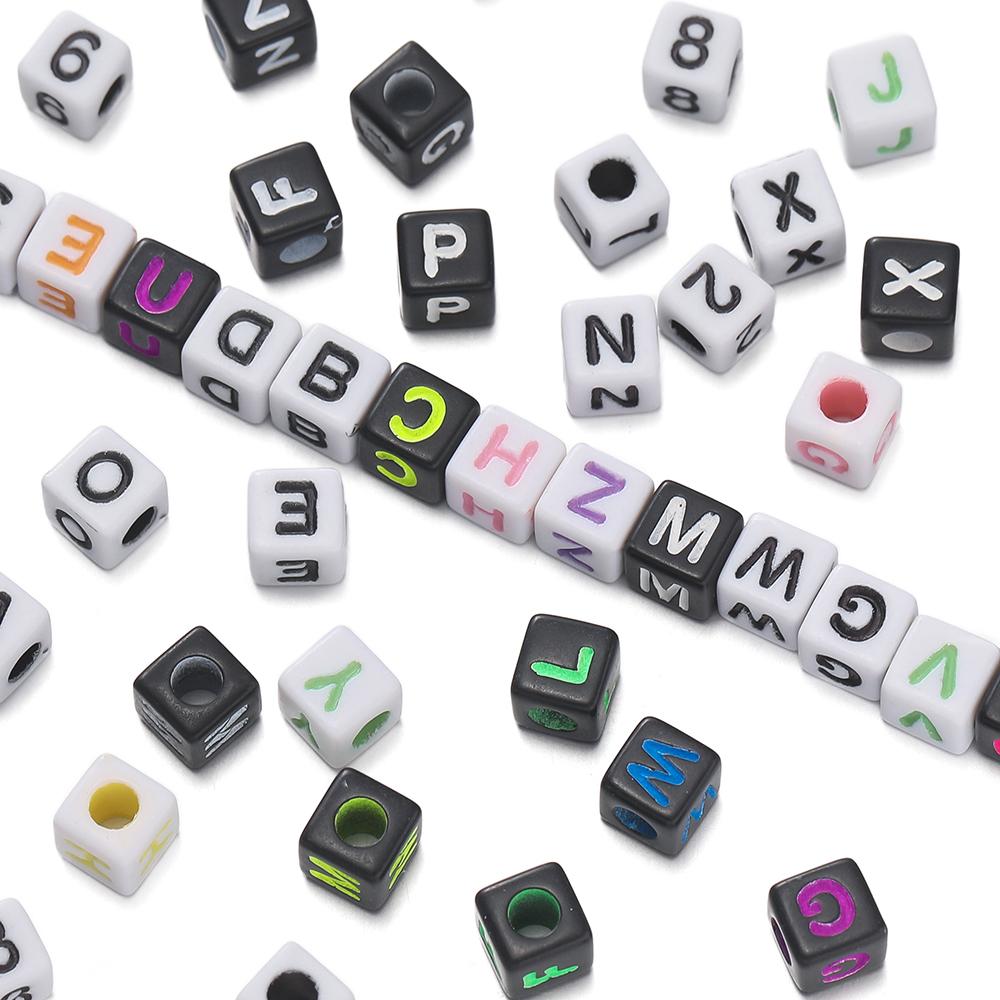 100Pcs/lot 5*5MM Black Gold Color Square Letter Acrylic Beads A-Z Cube Loose Spacer Alphabet Beads For DIY Jewelry Making