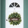 Green Eucalyptus Wreath with Welcome Sign Artificial Eucalyptus Wreath Spring Summer Wreath with White Berries for Front Door