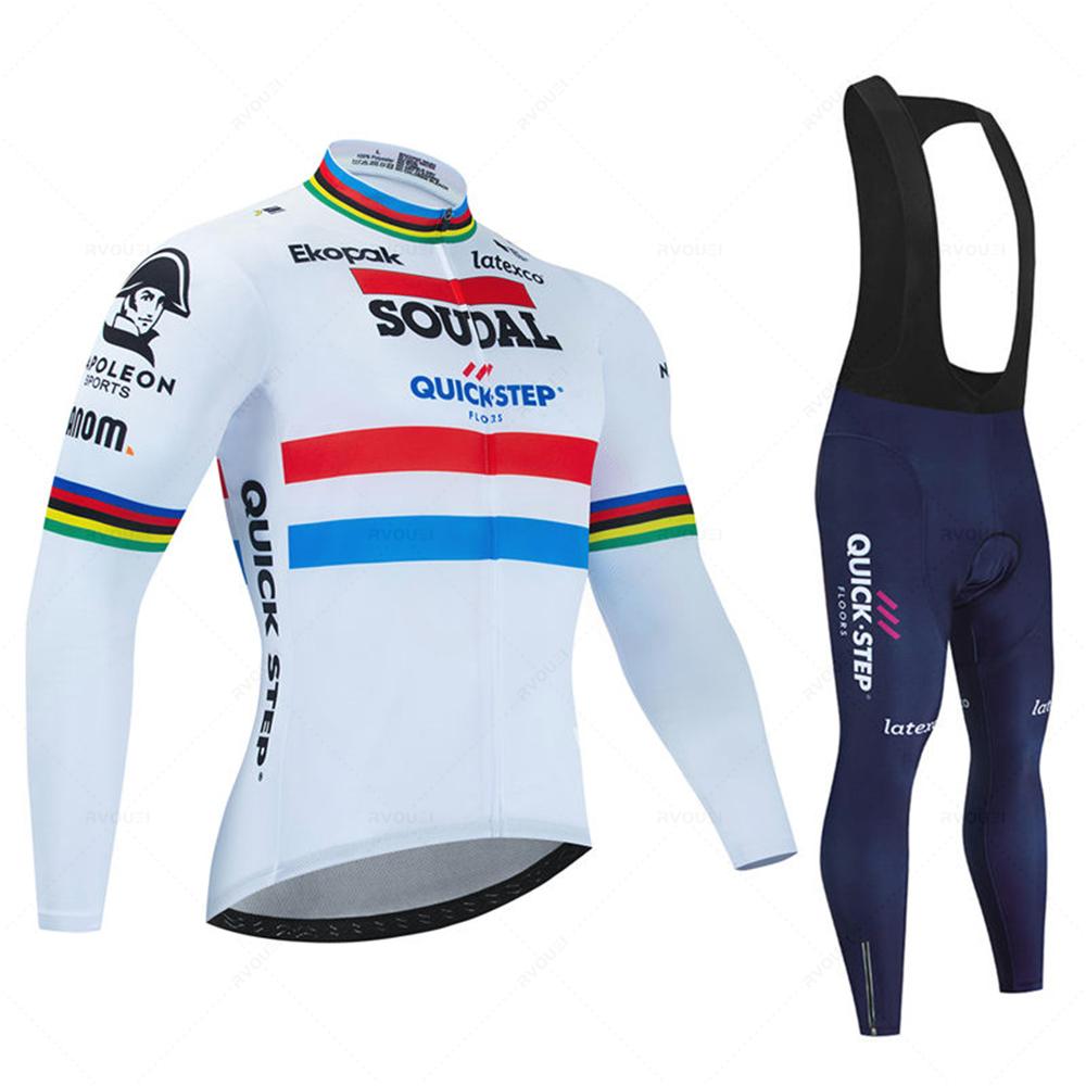 Soudal Quick Step 2026 Autumn Cycling Set Long Sleeve Jersey MTB Riding Sportswear Road Bike Clothing Bib Pants Bicycle Uniform