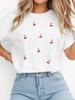 Weißes Kirschen-Print Lässiges Damenmode T-Shirt für Freizeitkleidung Sommer Kurzärmelig Harajuku Streetwear Tops T-Shirts