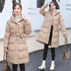 Womens Mid-Length Cotton Padded Coat With Hood Loose Fit Warm Winter Jacket In Solid Colors