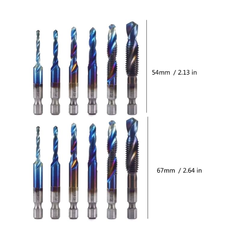 Metric Thread Tap Drill Bits Set 3 To M10 Titaniums Plated HSS Hex Shanks for Wood Plastic Aluminum