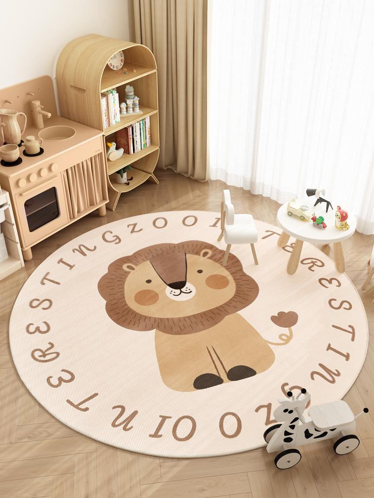 Cartoon Pattern Carpets for Living Room Cream Style Bedroom Decor Round Rug Thicken Plush Crawling Mat Fluffy Soft Lounge Carpet