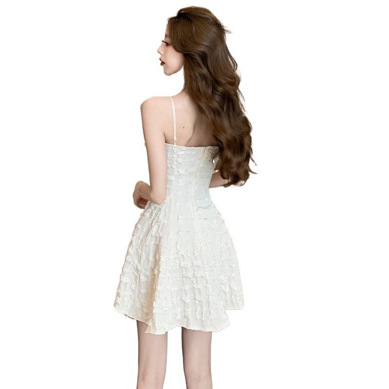 Elegant Summer A-line Mini Dress - French Style Waist-Cinched Bandeau with Strappy Details for Women