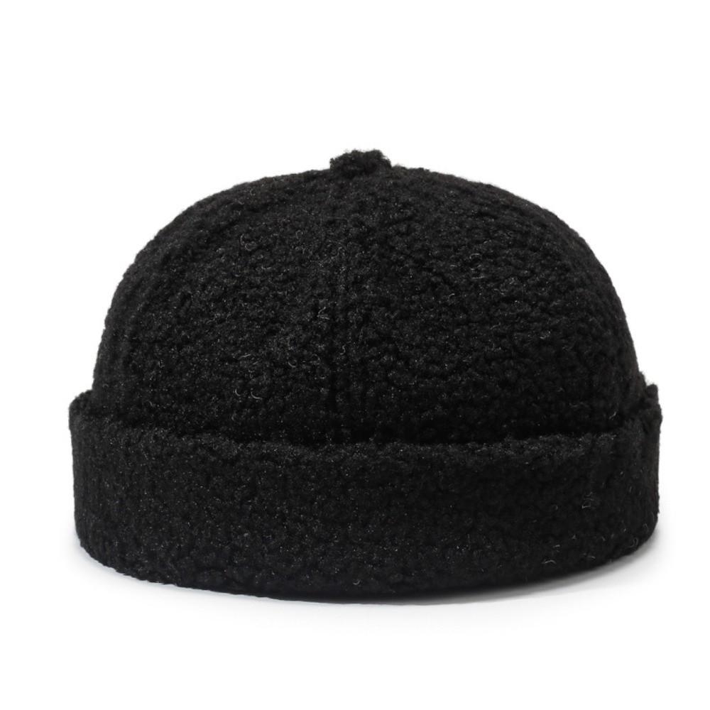 Rolled Edge Docker Cap Solid Color Beanie Hat Simple Brimless Hat  Autumn