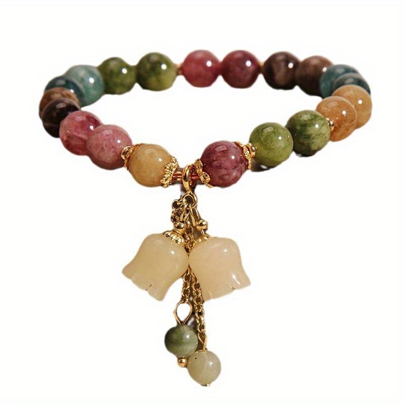 

Colorful natural stone bracelet with floral pendant, ethnic style bracelet,
