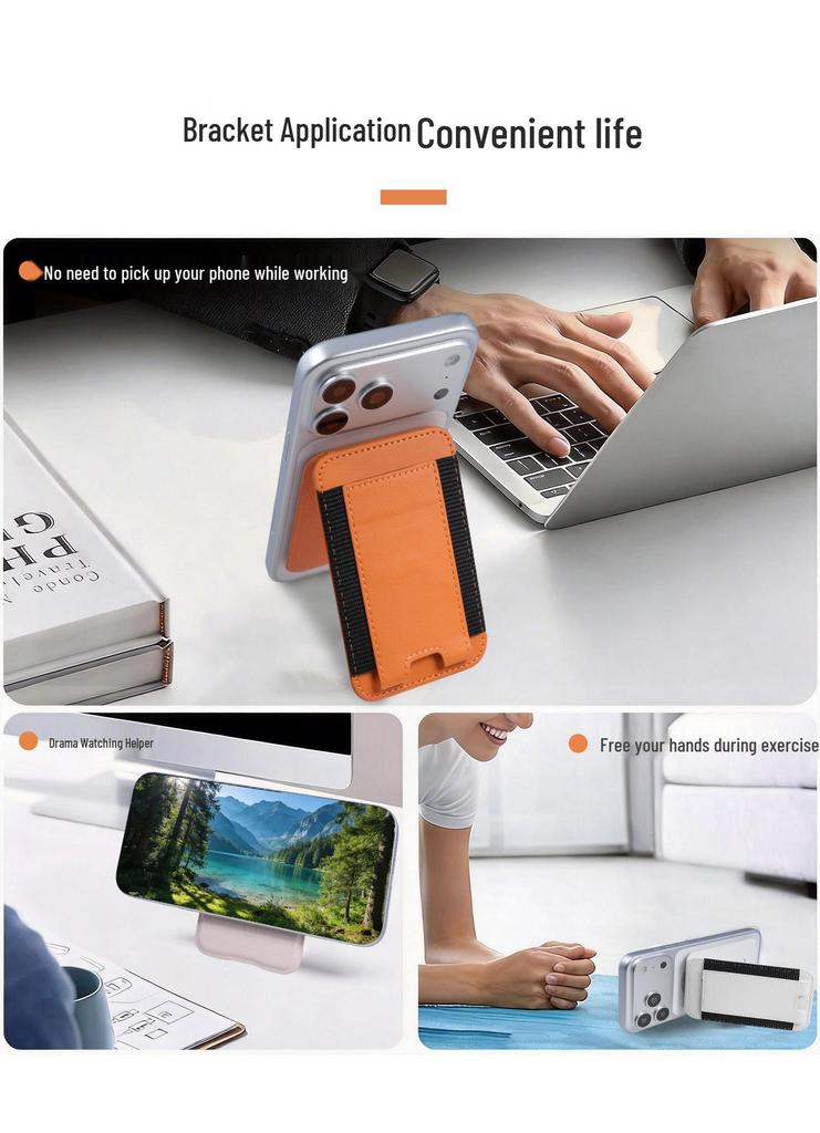 MagSafe Magnetic Card Holder Stand - Multifunctional PU Leather Universal Phone Accessory.