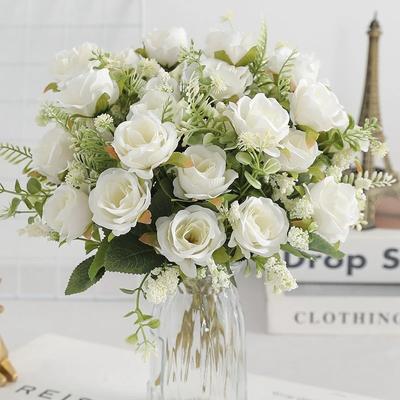 5Heads Artificial Rose Flower Bouquet For Living Home Room Decoration Christmas Garden Party Wedding Decor Outdoor Bride Bouquet