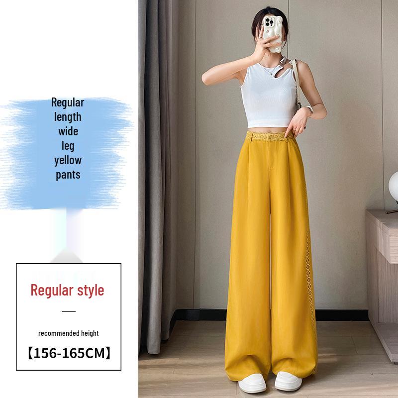 Tencel Linen Wide-Leg High-Waisted Women's Pants - Spring/Summer 2026, Ice Silk, Floor-Length, Casual Straight Fit