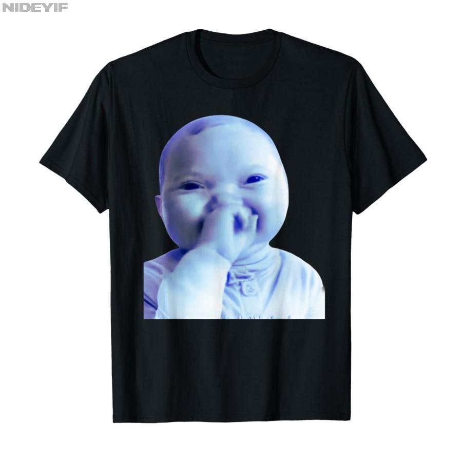 Funny AI Baby Holding Laugh Meme Viral Trend T-shirt For Men Women 100% Cotton T Shirts Short Sleeve Tops 1121-2