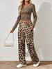 Floral pattern printed women's V-neck long-sleeved trousers set Comfortable casual versatile slim two-piece set