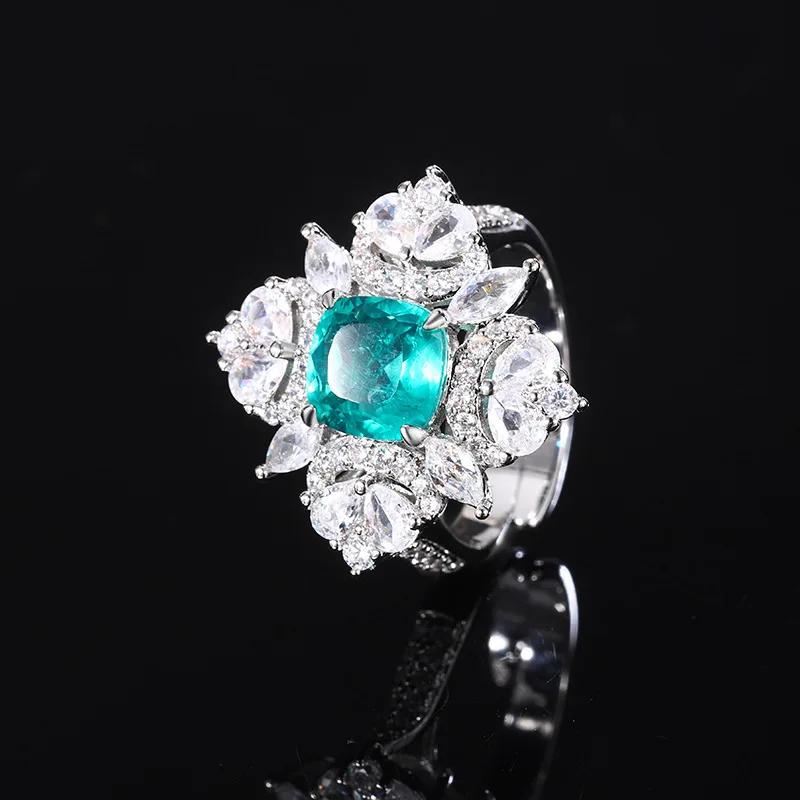 Elegant Crystal Embellished Flower Ring and Necklace with Adjustable Ring Size for Women Available In Blue Green Red Colors