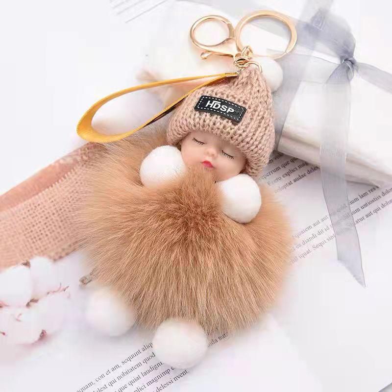 

Брелок-подвеска в виде куклы из натурального меха лисы для сумок и аксессуаров Diameter of wool ball: 9cm хаки