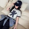 Korean Style Girls' Cartoon T-shirt & Cargo Plaid Bloomers Set - Trendy Summer Outfit
