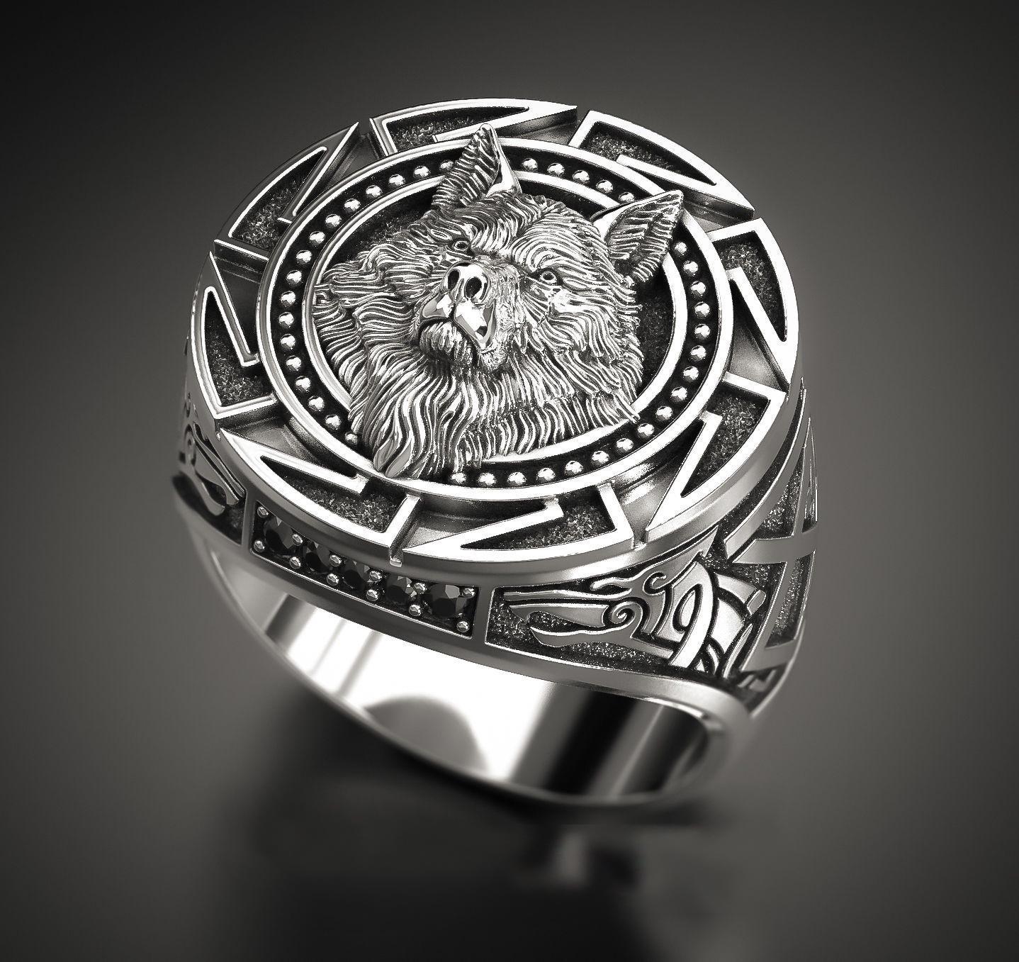 Viking Warrior Wolf Head Ring for Men Mythological Norse Jewelry Bold Retro Design no. 7