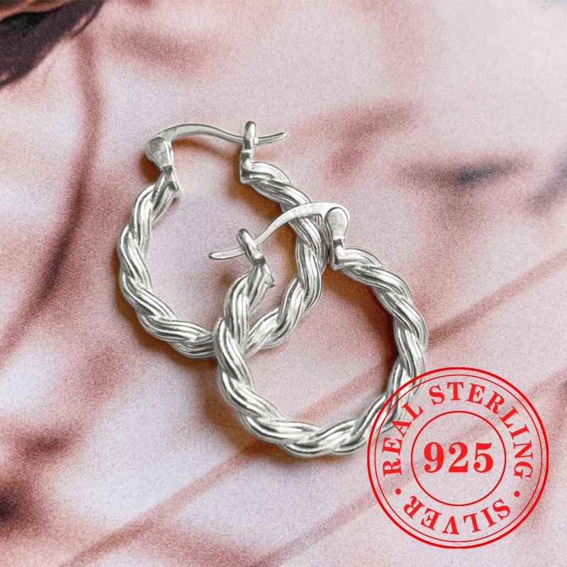 Novel Twisty Design Hoop Earrings for Women  Sterling Silver Luxury Ear Accessories Delicate Gorgeous Party Jewelry