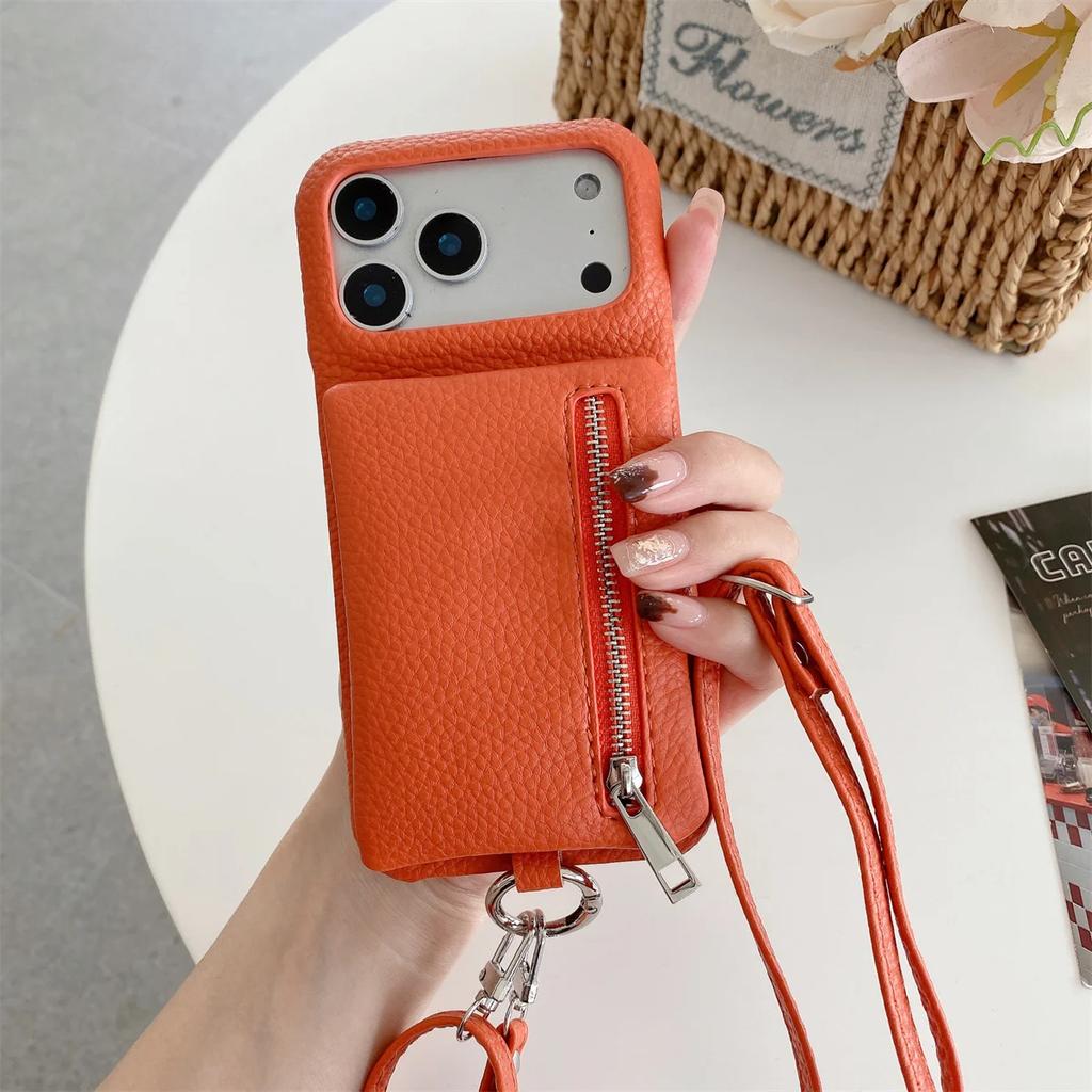 Leather Crossbody Zipper Wallet Phone Case for iPhone 17 Air 16 15 14 Plus 13 12 Pro Max with Card Holder Slot Protective Cover