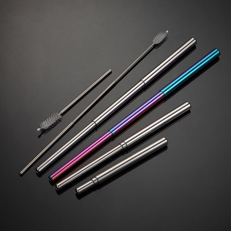 304 Stainless Steel Telescopic Straw Round Bottom with Mountaineering Buckle Multi-color Aluminum Shell Set Portable Straw
