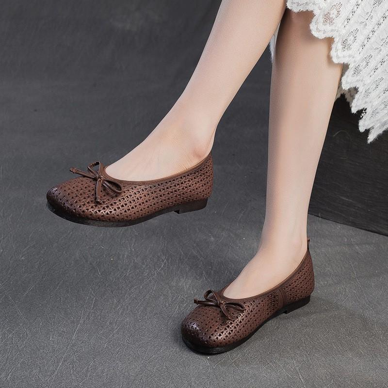 GKTINOO 2025 Summer New Retro Bow Flats Soft Soled Comfortable Shallow Hollow-out Breathable Casual Women's Shoes