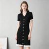 V-neck Slim Slim Slim Single-breasted Splicing Short-sleeved Knitted Hip-wrapped Dress Commuter Summer Dress