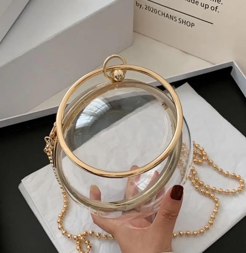 

Acrylic Round Ball Shoulder Bag For Women Crossbody Bags With Chain Transparent Evening Clutch PVC Handbags Round Ball Purse
