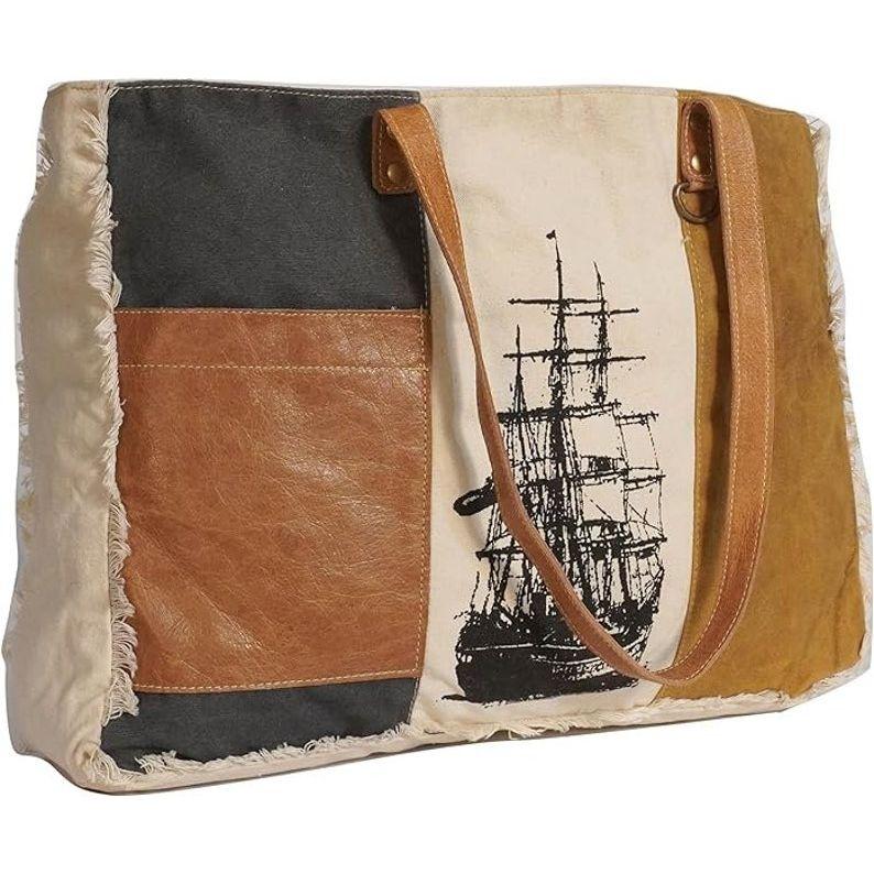 Sel De Mer Большая сумка через плечо и сумка-тоут из переработанной парусины и воловьей — фото 4