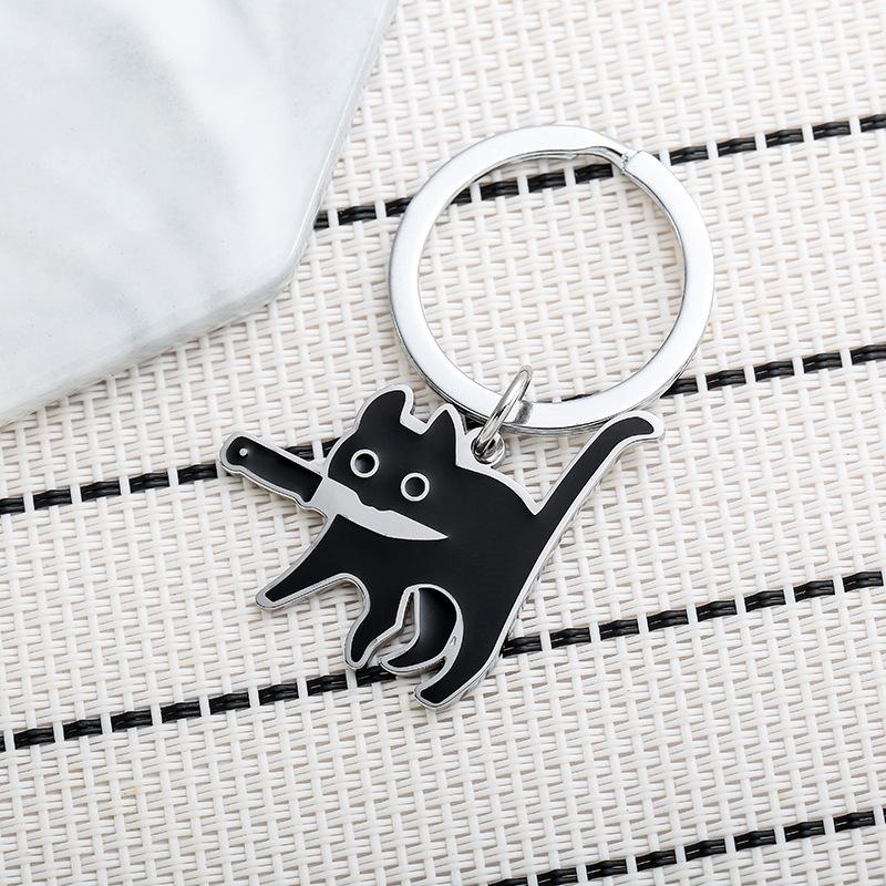 Cartoon Cat And Fish Keychains Polished Stainless Steel Animal Cat Pendant Children's Funny Keychains