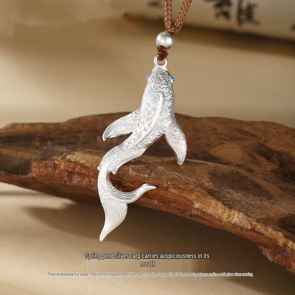 Sterling Silver 999 Koi Necklace: Fish Leaping Over the Dragon Gate Design, Versatile and Unique Chinese Style Pendant. Sterling Silver 999