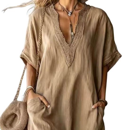 Summer Maxi Dress for Neck Flowy Long Women Loose V Dress Casual Short