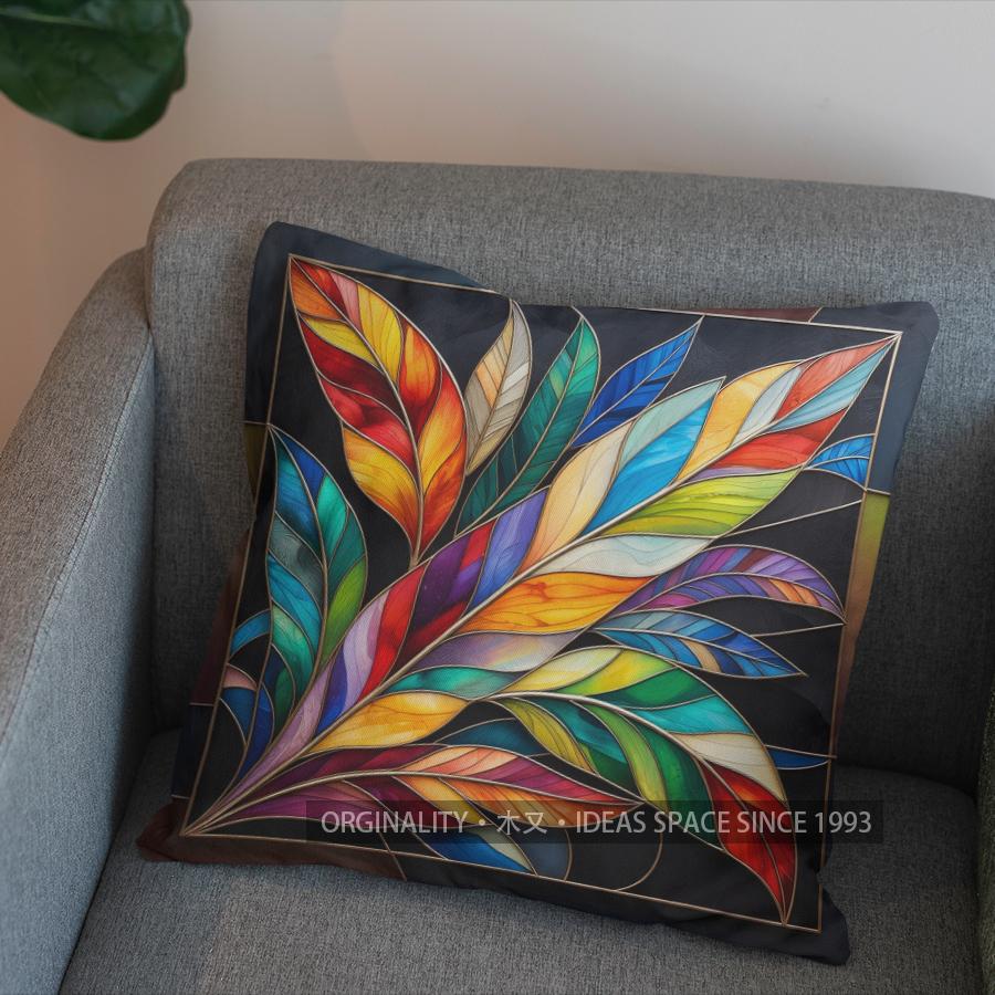 2D Colorful Pheasant Stained Glass Style Pillow Cover Pattern Cushion Cover Suitable For Sofa Bedroom Car Pillow Cover