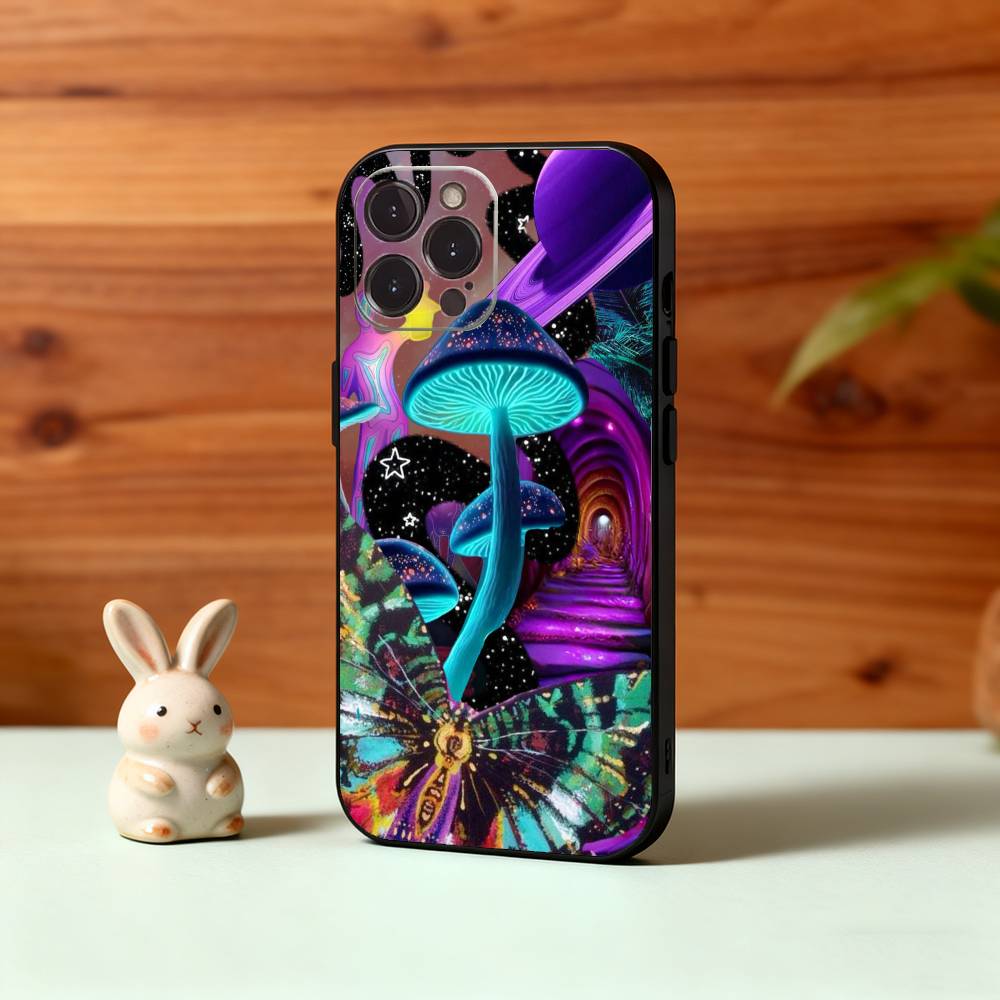 P-Psychedelic C-Colored M-Mushroom Phone Case For iPhone17,16,15,14,13,12Plus,Pro Max,XS,5G Soft Silicone Black Cover
