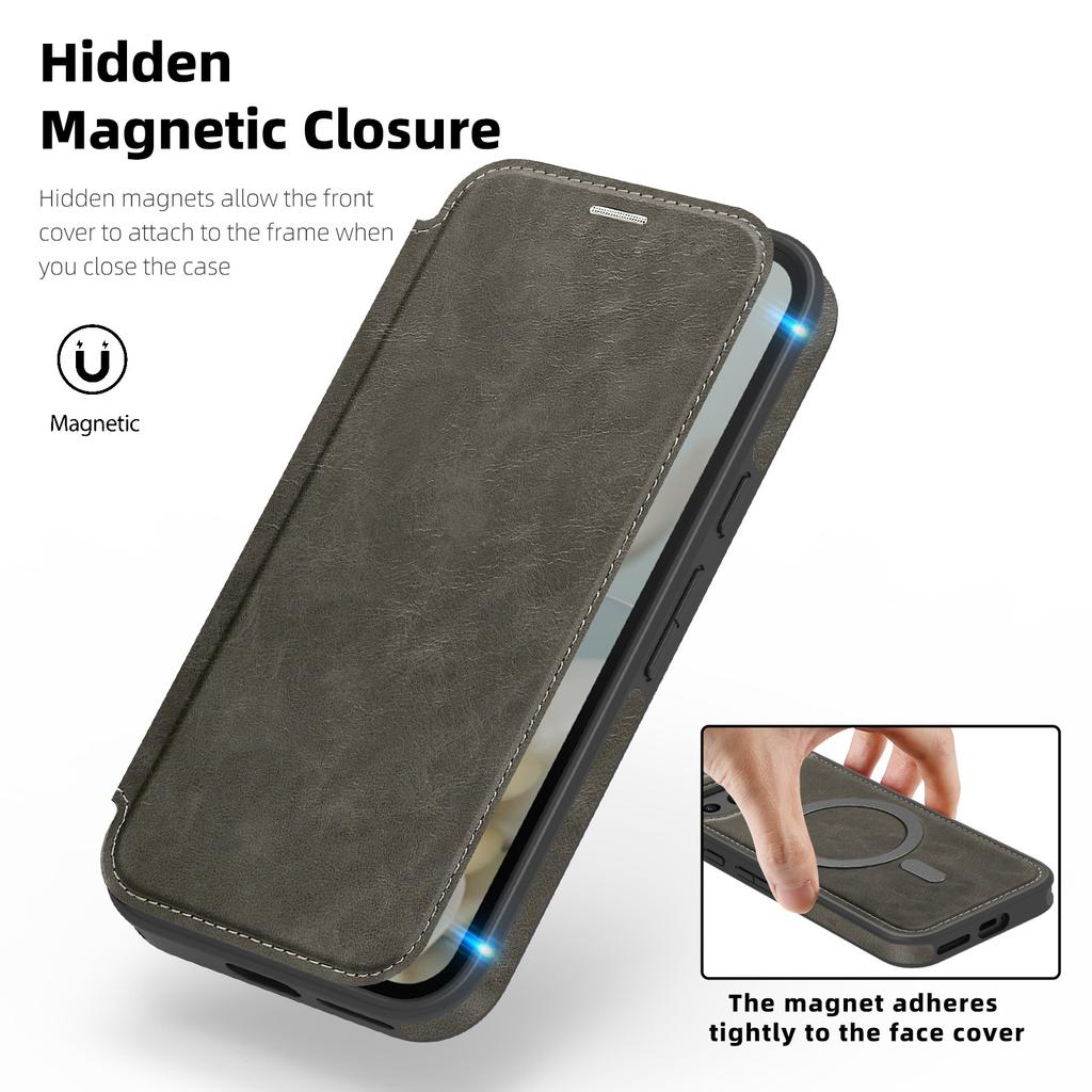 For Google Pixel 9a Case Compatible with MagSafe RFID Blocking Card Holder Leather Phone Cover