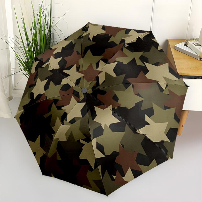 1 Stück Camouflage Sterne Automatisches Öffnen/Schließen Regenschirm, Winddicht, Kompakter Faltregenschirm mit Leichtem Design für Damen/Herren044