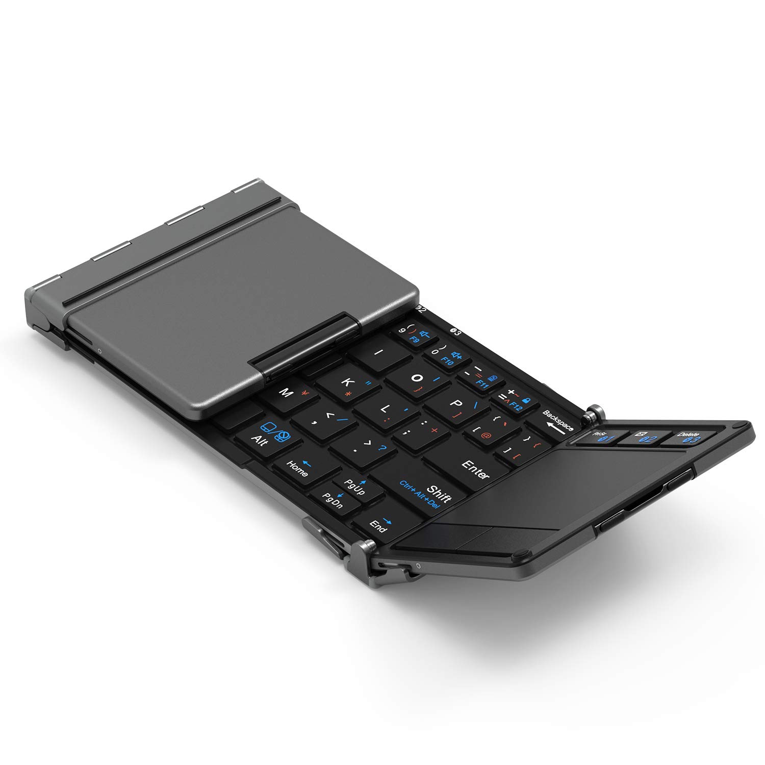 

iClever Foldable Keyboard, Bluetooth, USB, Touchpad, Switches Between 3 Devices Simultaneously, Stand, Mini Keyboard, Aluminum, Compatible with