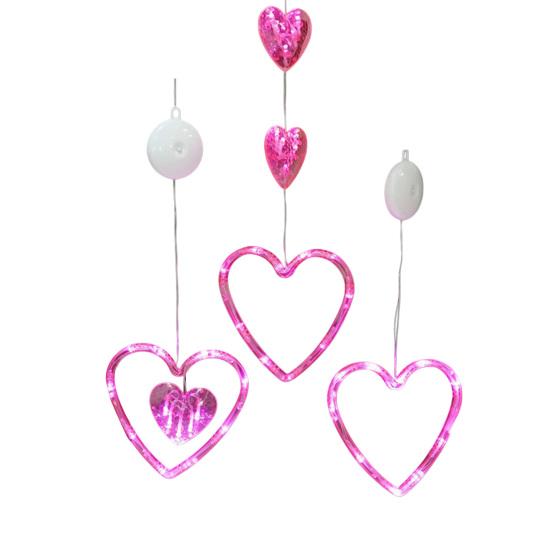 3 Bucăți Lumini Cortină Inimă cu Ventuze Lampă Portabilă Iubire Lumini Fereastră de Ziua Îndrăgostiților cu Telecomandă Iluminat Festiv Romantic